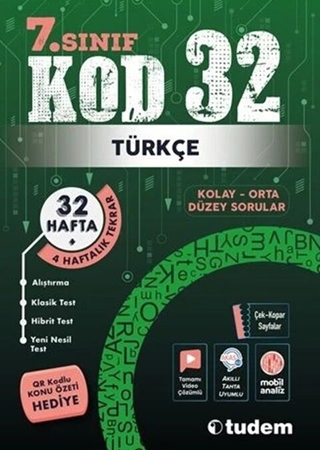 Resim Tudem Yayınları 7. Sınıf Türkçe Kod 32 Tekrar Testleri