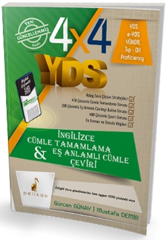 resm 4x4 YDS Seti 1. Kitap Cümle Tamamlama, Çeviri ve Eş Anlamlı Cümle