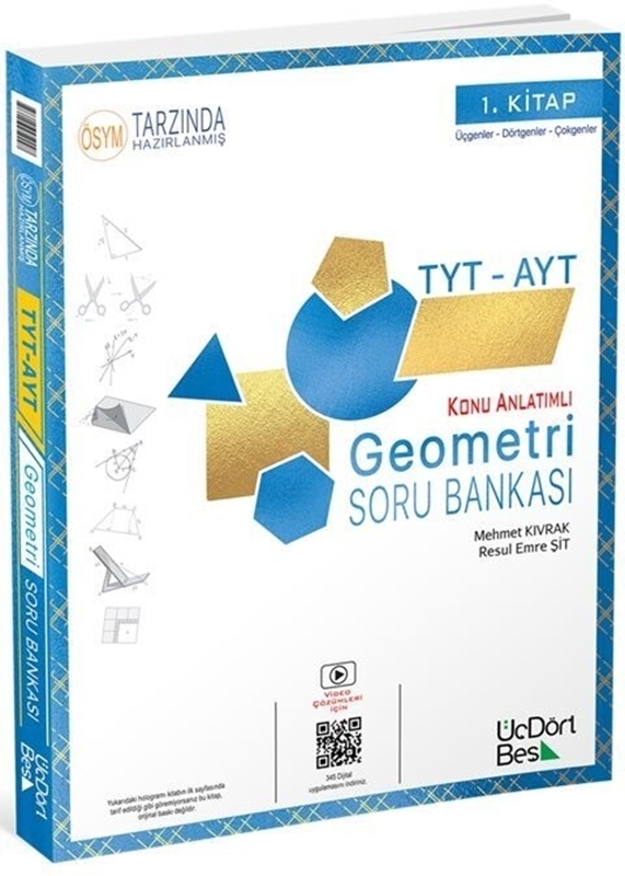 resm ÜçDörtBeş Yayınları TYT AYT Geometri Soru Bankası 1. Kitap