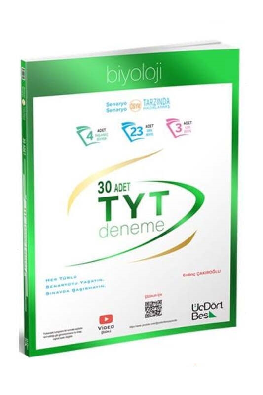 resm ÜçDörtBeş Yayınları 2024 TYT Biyoloji 30 Deneme Sınavı