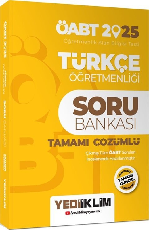 resm Yediiklim Yayınları 2025 ÖABT Türkçe Öğretmenliği Tamamı Çözümlü Soru Bankası