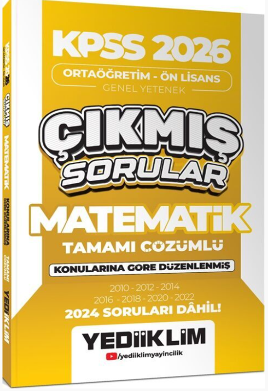resm Yediiklim Yayınları 2026 KPSS Ortaöğretim Önlisans Matematik Konularına Göre Çıkmış Sorular