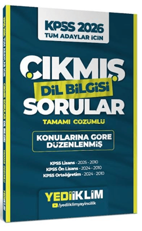 Resim 2026 KPSS Tüm Adaylar İçin Dil Bilgisi Tamamı Çözümlü Çıkmış Sorular Konularına Göre Düzenlenmiş