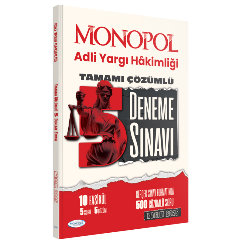 resm 2025 Adli Yargı Hakimliği Tamamı Çözümlü 5 Deneme Sınavı Monopol Yayınları
