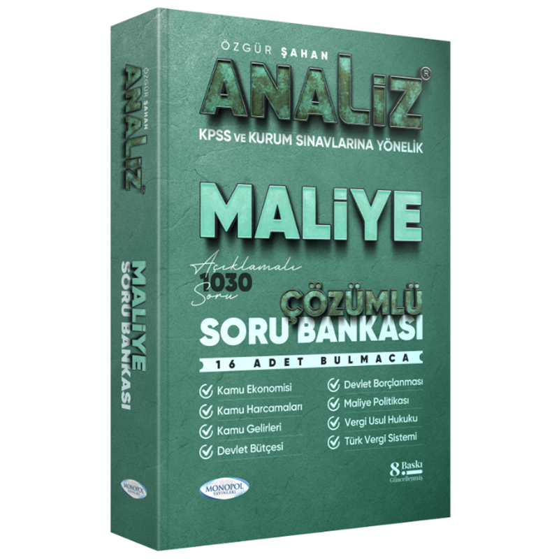 resm KPSS A Grubu Analiz Maliye Soru Bankası Çözümlü 8. Baskı - Özgür Şahan Monopol Yayınları